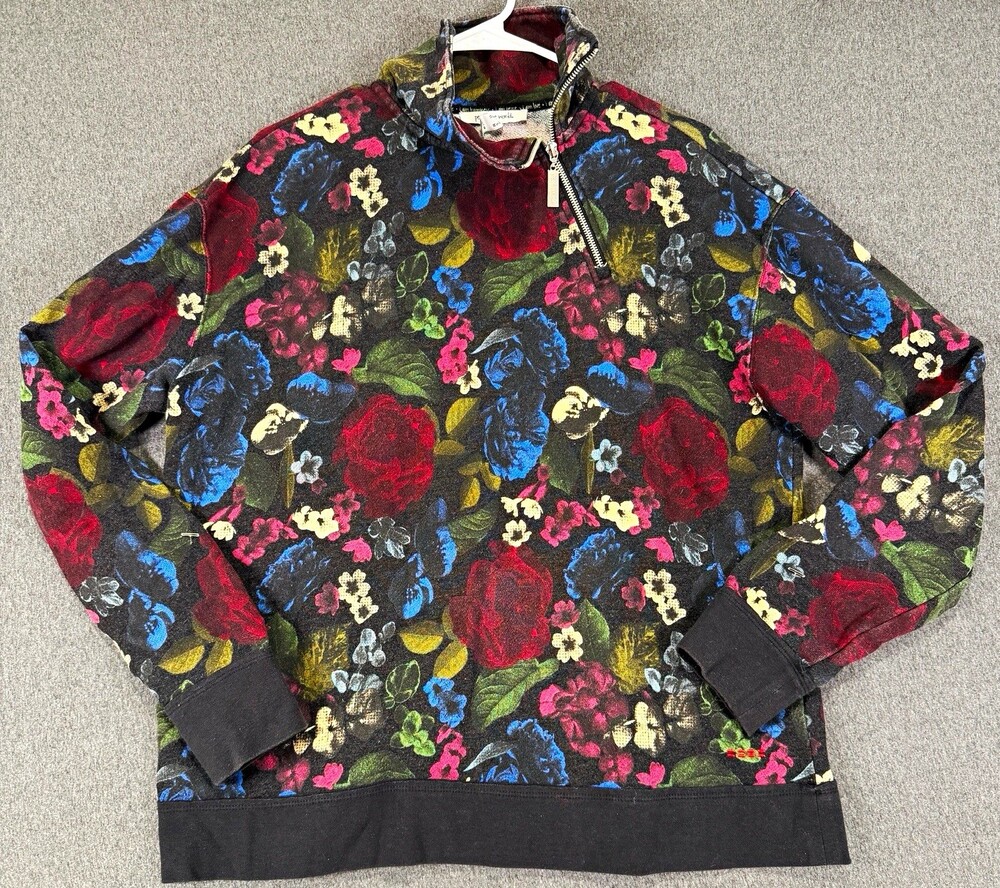 Peace Love World Floral Quarter Zip Womens S Multicolor Rose Print Long Sleeve